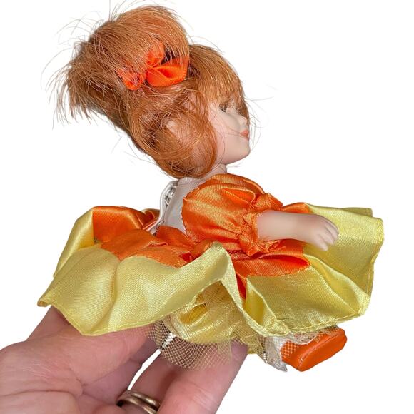 Marie Osmond Candy Corn Too Sweet Doll 5" 2008 Red Hair Orange Yellow Dress READ - Picture 4 of 14